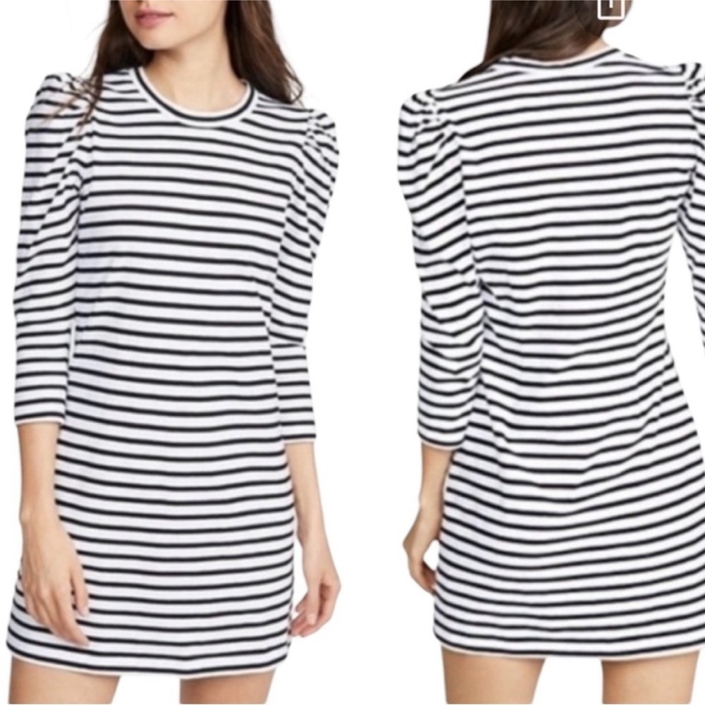 A.L.C. Black and White Striped Long Sleeve Dress